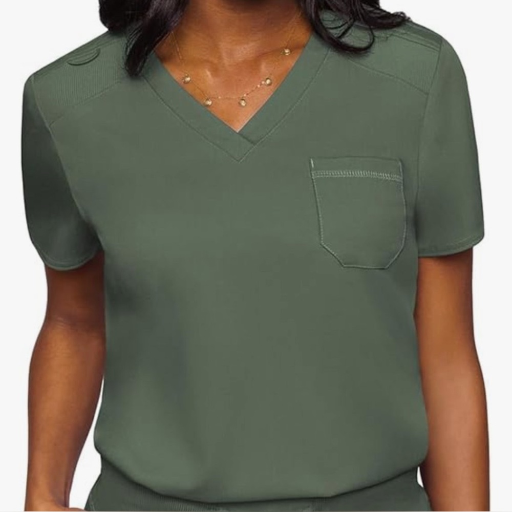 V-Neck Short Sleeve Top in Olive Green